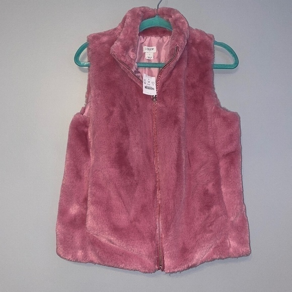 NWT J. Crew Factory Faux Fur Vest Pink Guava Berry Full Zip Size Small - Picture 3 of 8